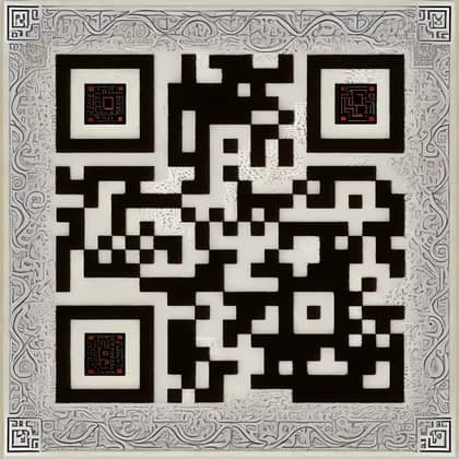 Artistic QR code framed in an ornate pattern