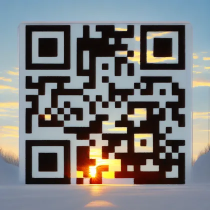 Artistic QR code blended into a winter sunset